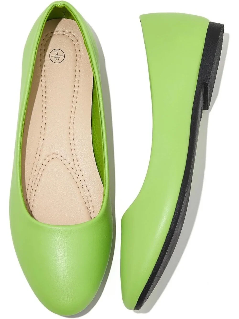 Womens Fluorescent Green PU Leather Comfortable Ballet Flat Slip on Casual Shoes